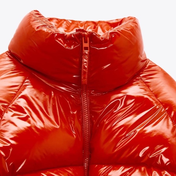 XS Zara Cropped Quilted Puffer Jacket Glossy Orange 🔥Hot Item + Blogger Fave🔥 - Picture 4 of 9